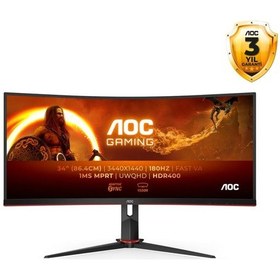 Resim Aoc Cu34g2xp 34" 180hz 1ms Hdmı Dp Usb 3.2 Adaptive Sync Hdr400 Wqhd Va Curved 1500r Monitör 