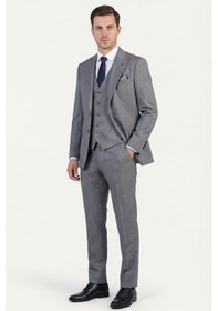Resim Giotelli Erkek Antrasit Dar Kesim Slim Fit Viskon 6 Drop Yelekli Takım Elbise 