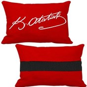 Resim Oto Koltuk Boyun Yastığı 2 Adet Atatürk İmza Logolu Kırmızı Ortopedik Yastık 