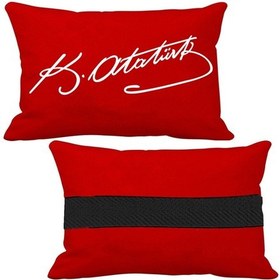 Resim Oto Koltuk Boyun Yastığı 2 Adet Atatürk İmza Logolu Kırmızı Ortopedik Yastık 
