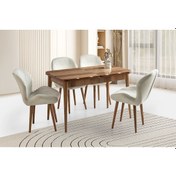 Resim Ahşap Salon Yemek Masa Sandalye Takımı 4 Sandalyeli Ortadan Açılır Büyüyen Parlak Ceviz 90x160cm Ceviz-ekru 