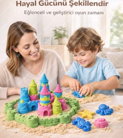 Resim HEROES 500 Gr Natural Kinetik Kum - Eğlenceli Akışkan ve Dağılmayan Eğitici Oyun Kumu 