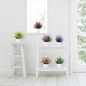 Resim 6lı Set Yapay Çiçek Beyaz Saksıda 6 Çeşit Renkli Çiçekler 