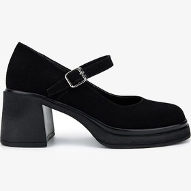 Resim Valmenti Kadın Hakiki Deri Siyah Süet Topuklu Ayakkabı 1120 840 Bn Ayk Sk25-26 Sıyah Suet SIYAH SUET 