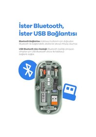 Resim Kablosuz Mouse Fare Şarjlı Bluetooth Wireless Çift Modlu Sessiz 5 Tuşlu Şeffaf Dpı Kontrol Beyaz 001 