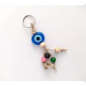 Resim Hasır Renkli Ahşap Boncuklu Nazar Anahtarlık Çanta Süsü 11872 