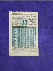 Resim 31 Ağustos 2002 Takvim Yaprağı - Nostalji Koleksiyonluk Takvim Yaprağı 
