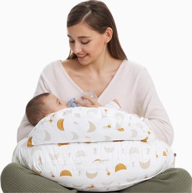 Resim Güvenlik Kenarlı Ergonomik Emzirme Yastığı, Ayarlanabilir Kemerli - Beyaz - Turuncu 