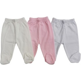 Resim bebedino Bebek Patikli Alt Hava Alır Kumaş Düz Renk (3 Lü Paket Beyaz-pembe-krem) 