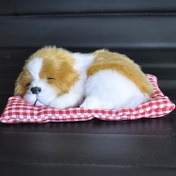 Resim Gerçekçi Yavru Köpek Oyuncak Peluş | Araç İçi Dekorasyon - Yumuşak ve Sevimli Peluş Uyuyan Köpek Oyuncak, Araç Gösterge Panelleri İçin Özel, Süper Rahatlatıcı - Çocuklar İçin Uygun Statik Arkadaş. 