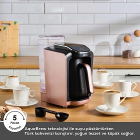 Resim Karaca Kendi Suyunu Alan Otomatik Türk Kahvesi Makinesi Rose Gold Hatır Su Hazneli 