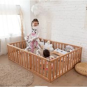 Resim HFT HOME Unisex Montessori Bebek Ve Çocuk Karyolası Doğal Ahşap Yatak Oyun Parkı 