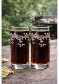 Resim Florale Model Desenli Zarif Su & Meşrubat Bardağı 2 Li Set Şeffaf 