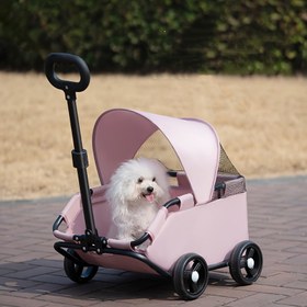 Resim Küçük Köpekler ve Kediler için Hafif Katlanabilir Evcil Hayvan Arabası - Güvenlik Emniyet Kemeri, Depolama Cepleri, Ergonomik Direksiyon ve Her Zemin Tekerlekleri ile Taşınabilir Seyahat Taşıyıcı, Dayanıklı Polyester Tasarım Pembe & Siyah Renkli, Köpekler için Araba, Şık Evcil Hayvan Taşıma Aracı, Frenli Tekerleklerle 