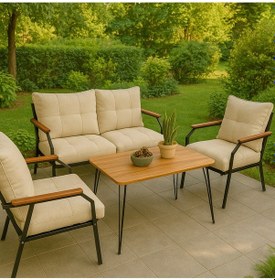 Resim Ufuk Home Linda 211 Masalı Krem Fermuarlı Bahçe Balkon Takımı, Cafe, Salon - Metal Kanepe Koltuk Takımı Krem 