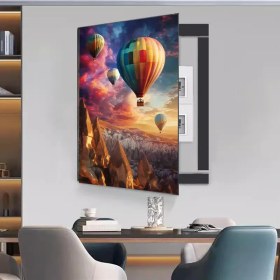 Resim 2D Düz, Canlı Hava Balonu ve Dağ Manzarası Duvar Sanatı - Manyetik Elektrik Ölçer Kutusu Kapak, Modern Ev ve Yemek Odası için 2D Düz Plastik Dekoratif Panel, Kolay Peel & Stick Kurulumu, Alet Gerektirmez, Yemek Odası Sanatı | Canlı Duvar Sanatı | Kolay Kurulum Paneli, Duvar Dekoru, 2D Düz 