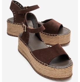 Resim Luvi Shoes Serez Kahve Süet Hakiki Deri Kadın Hasır Dolgu Taban Sandalet Kahve Kahverengi 