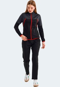 Resim Slazenger ROCKSTAR Kadın Fermuarlı Dik Yaka Cepli Siyah Eşofman Takımı 