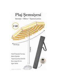 Resim Sarı Beyaz 200 Çap / 8 Telli Plaj Şemsiyesi + Bidon + Taşıma Çantası Dahil Sarı - Beyaz 