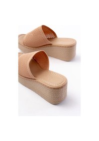 Resim 232-460 Nut Triko Günlük Ortopedik Dolgu Topuk Kadın Terlik Taba 