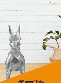 Resim Dekoratif Köpek Biblo Heykel El Yapımı Doberman Hediyelik Süs Eşyası Gümüş Renk 12 X 22 cm, visdekodoberman1 