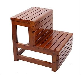 Resim Su Geçirmez ve Korozyona Karşı Korumalı Masif Ahşap Banyo Taburesi Kaymaz Çift Katmanlı Adım Tezgah Merdiveni Küvet Ayak Ayak Pedalı Banyo Namlu Tasarımlı (Renk: Kahverengi) 