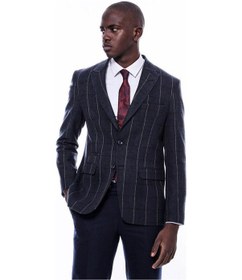 Resim Wessi Ekose Sivri Yaka Lacivert Slim Fit Ceket - Wessi Lacivert 