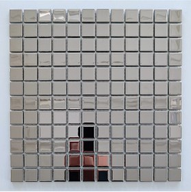 Resim MozaiKristaL Mutfak alnı, iç dekorasyon için 23x23mm. Gümüş Krom, 30x30cm. Fileli K. Mozaik. (1 m2 Fiyatıdır) 