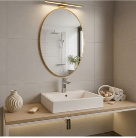 Resim 80x112 Cm Modern Oval Banyo Aynası Altın Çerçeveli Dekoratif Duvar Aynası Altın 