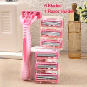 Resim Kadın Bikini Tüy Alma Jilet - 6 Katmanlı Paslanmaz Çelik Bıçaklar, Değiştirilebilir Başlıklar, Hipoalerjenik, Tüm Cilt Tipleri İçin Yıkanabilir, Bikini Tıraş Makinesi, Manuel, Tıraş 