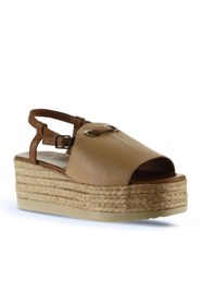 Resim Bueno Shoes Bej Kahve Deri Kadın Dolgu Topuklu Espadril Sandalet 01wu6103 