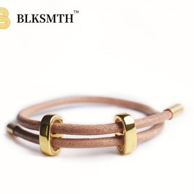 Resim Ladies 18K Gold Plated Cowhide Leather Retractable Bangle Delicate Hand Jewelry Daily Wear Gift 