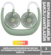 Resim Carlburn Premium Sessiz Sarı Eller Serbest Boyuna Asılabilir Şarjlı 3 Kademeli Vantilatör Klima Soğutucu Fan 