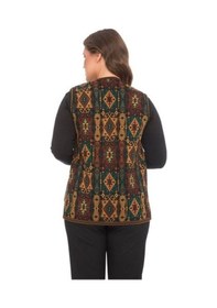 Resim Kadın Etnik Desen Klasik Triko Örgü Kilim Yelek 1052-siyah Siyah 
