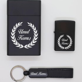 Resim Ada Lazer Kişiye Özel Metal Sigara Kutusu, Zippo Çakmak ve Anahtarlık Seti - 2 