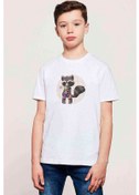 Resim Groot Kedi Baskılı Unisex Çocuk Beyaz T-Shirt 