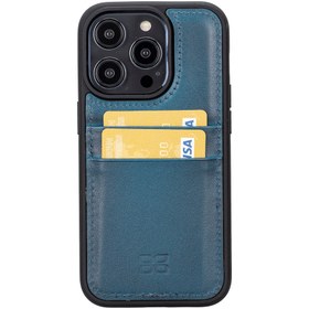 Resim bouletta Iphone 14 Pro Max Kartlıklı Deri Arka Kapak / Mavi 