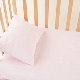 Resim Bebek Lastikli Çarşaf ve Yastık Kılıfı - İki Katlı Organik Muslin - Bebe Pembe 