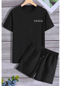 Resim Uyguntarz Rahat Tasarım Osaka Şort T-shirt Eşofman Takımı Siyah 