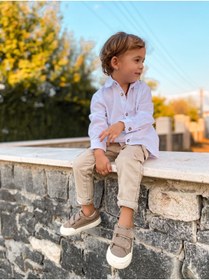 Resim favorimkids Erkek Bebek Beyaz Keten Pamuklu Gömlek 