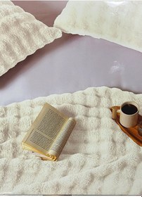 Resim Diamond 3 Parça Bubble Kürk Comforter Set, Çift Kişilik Yorgan Seti 220x240 -krem Krem 