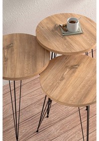 Resim Çam Siyah Metal Ayaklı Zigon Sehpa 