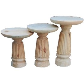 Resim Ahşap 3'lü Ham Fitilli Mantar Yan Sehpa Modern Fiskos / Çiçeklik / Zigon Sehpa Ham 