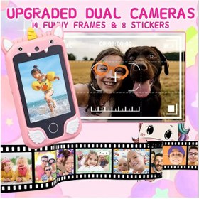 Resim YNT İthalat Çocuklar İçin Eğitici Telefon Dokunmatik Ekran Çift Kameralı Fenerli Müzik Çalar Oyun Video Mor 