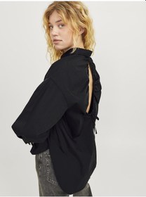 Resim Jack & Jones Kadın Sırt Dekolteli Çizgili Gömlek - Magna Black Siyah 