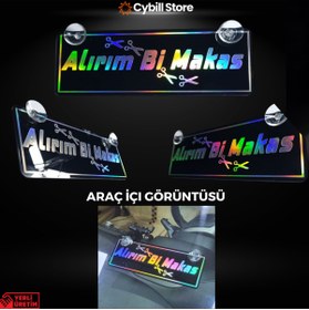 Resim CybillStore Alırım Bi Makas Hologramlı Vantuzlu Parlak Siyah Dekor Pleksi Plaka 22 x 7.5 CM 