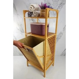 Resim 2 Organizer Raflı Ahşap Bambu Çek-Aç Kirli Sepeti 
