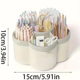 Resim Geniş Kapasiteli Döner Kalemlik - 360° Dönüşlü, Çok Amaçlı Masaüstü Organizatör, Hafif ve Dayanıklı Plastik Kutu, Çok Bölmeli Ofis Malzemeleri Saklama Çözümü 