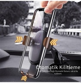 Resim Essager Süper Güçlü Vantuzlu Torpido Üstü Araç İçi Telefon Tutucu Kilit Mekanızmalı Araç Tutucu 