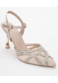 Resim Feles Dantel Taşlı Topuklu Kadın Abiye Ayakkabı Ten 